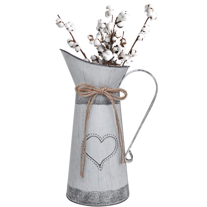 Soyizom Vintage French Pitcher Vase Galvanized Metal Rustic Vases for Dried Flowers,Farmhouse Decorative Pitchers Rustic Watering Milk Jug Vases for Kitchen Home Fireplace Country Decor-11''H Pitcher - Image 1